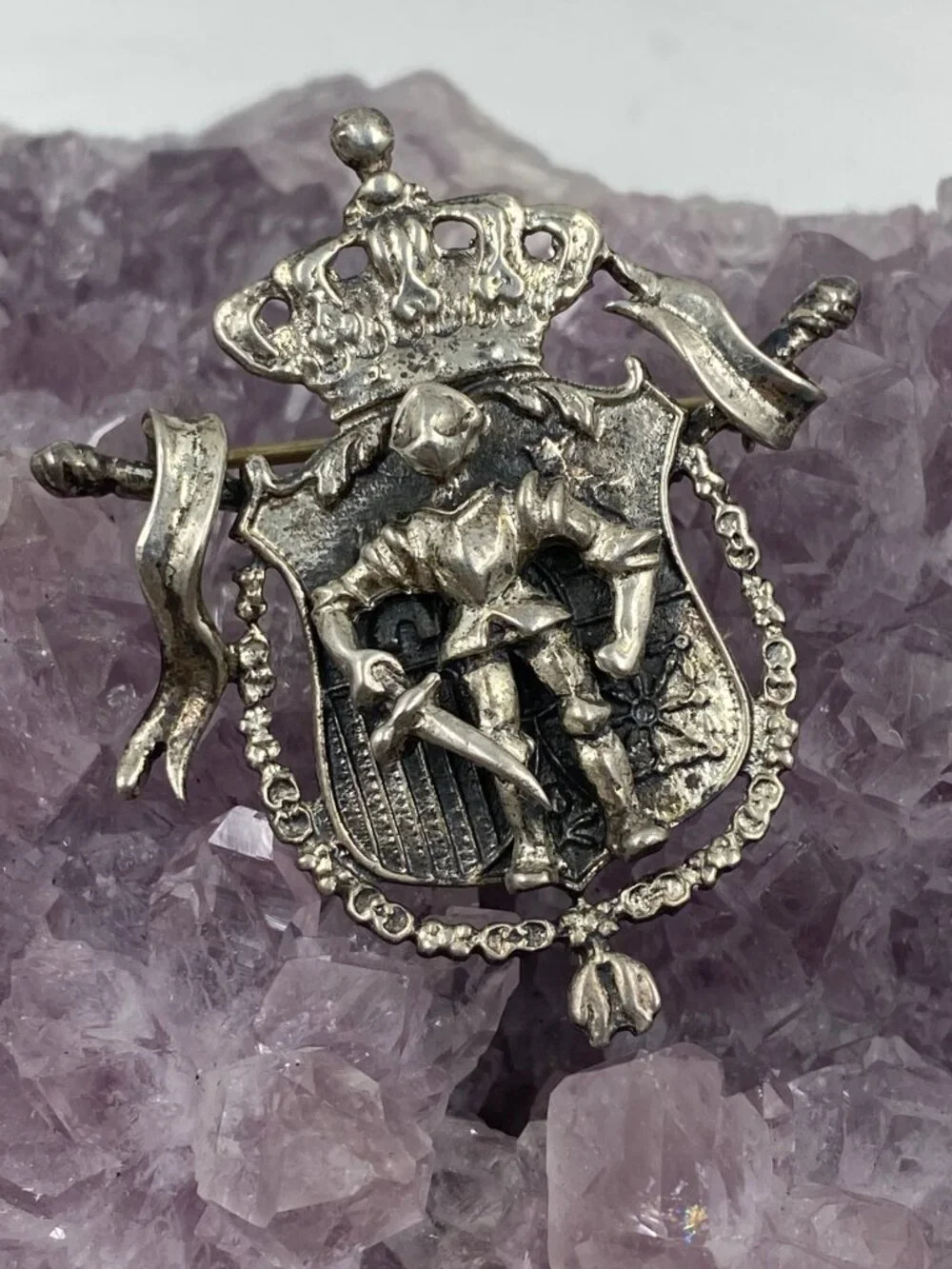 Vintage Sterling Silver Knight Crest Brooch